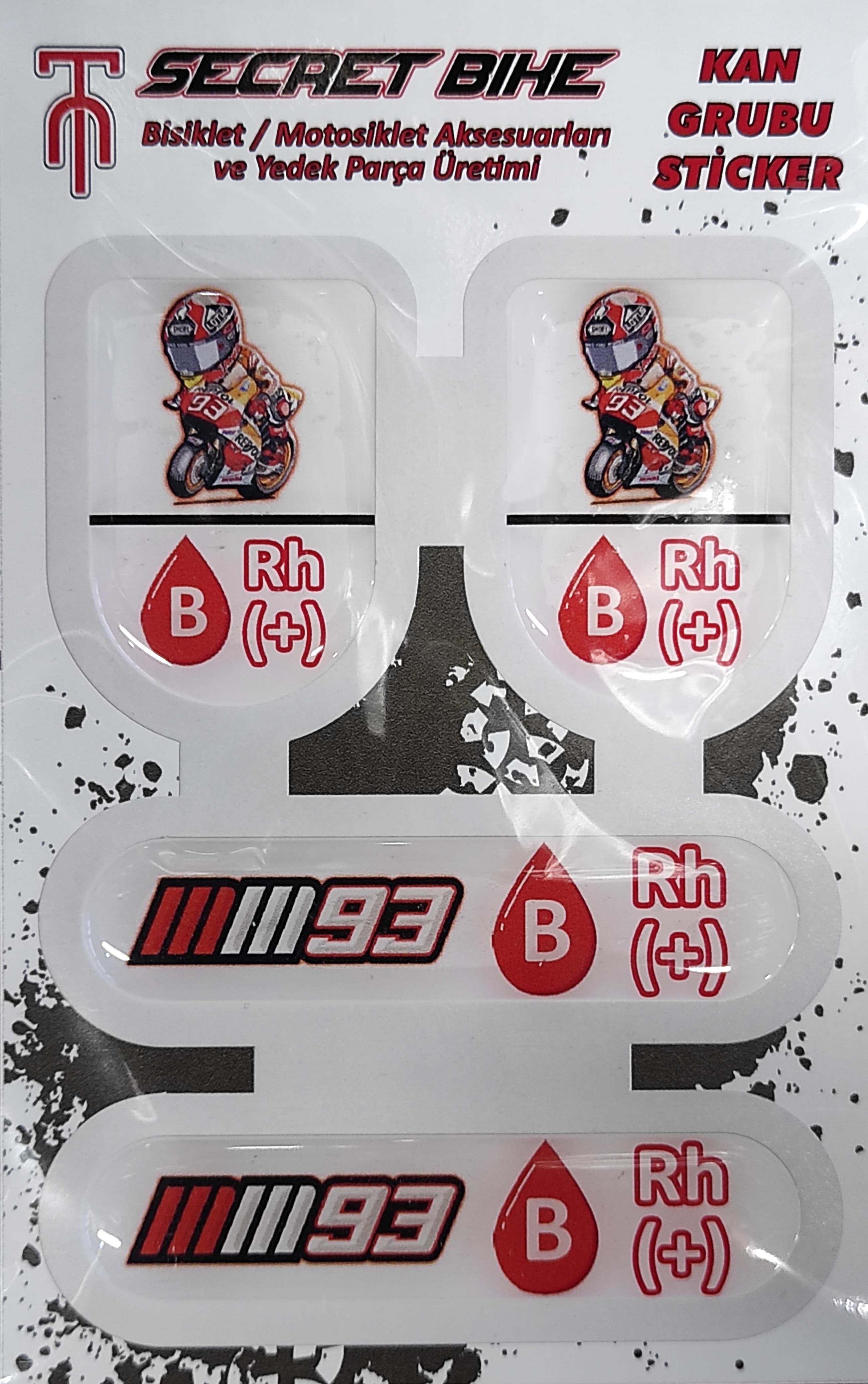 Secret Bike Kırmızı Motosiklet Ve Kask Kan Grubu Sticker B Rh (+) Pozitif