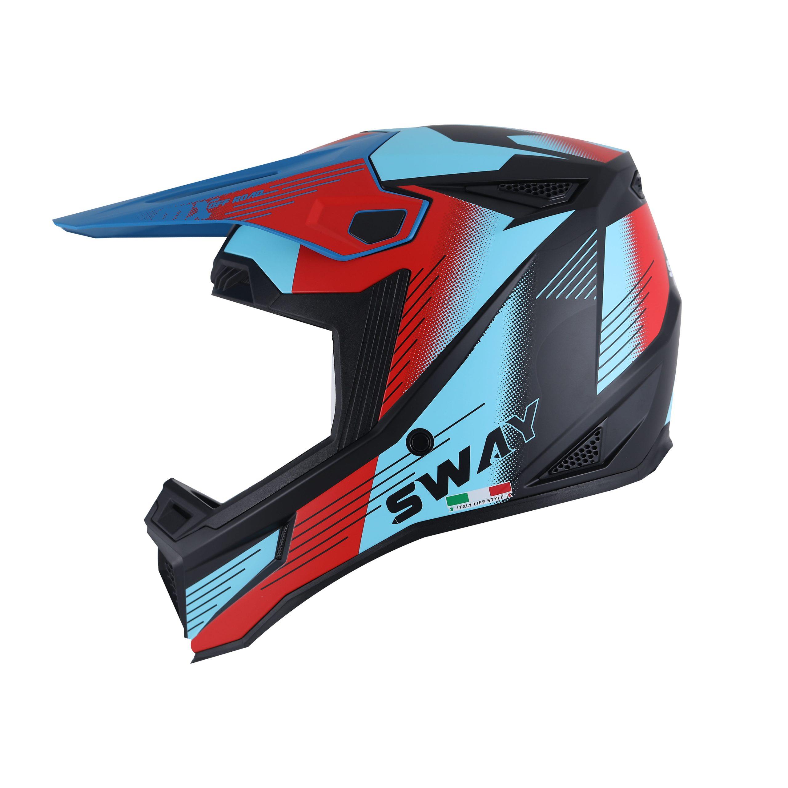 SWAY 635 Nova Genç Cross Kaskı Bisiklet Motosiklet Enduro Kask S Beden Siyah Kırmızı Mavi