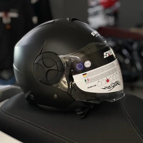 Sway 737 Şeffaf Vizörlü Güneş Gözlüklü Yarım Motosiklet Scooter Kaskı XL Beden Mat Black