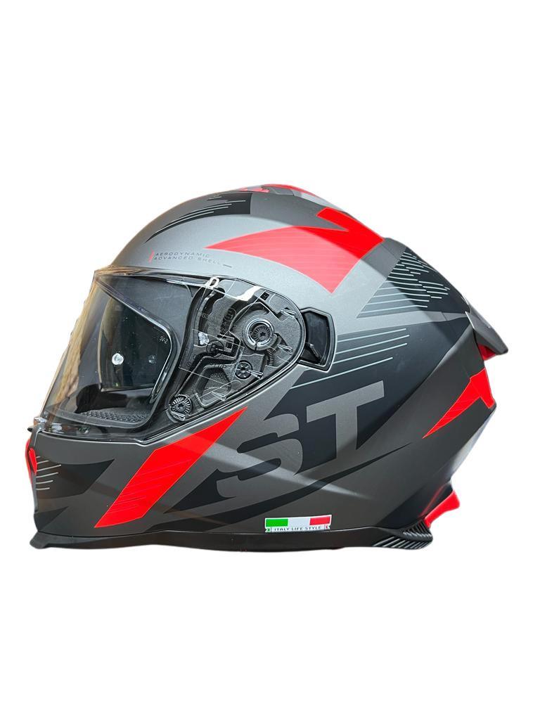 Sway 865 Full Face Güneş Gözlüklü Kapalı Motosiklet Kaskı M Beden Titanium Gri Kırmızı