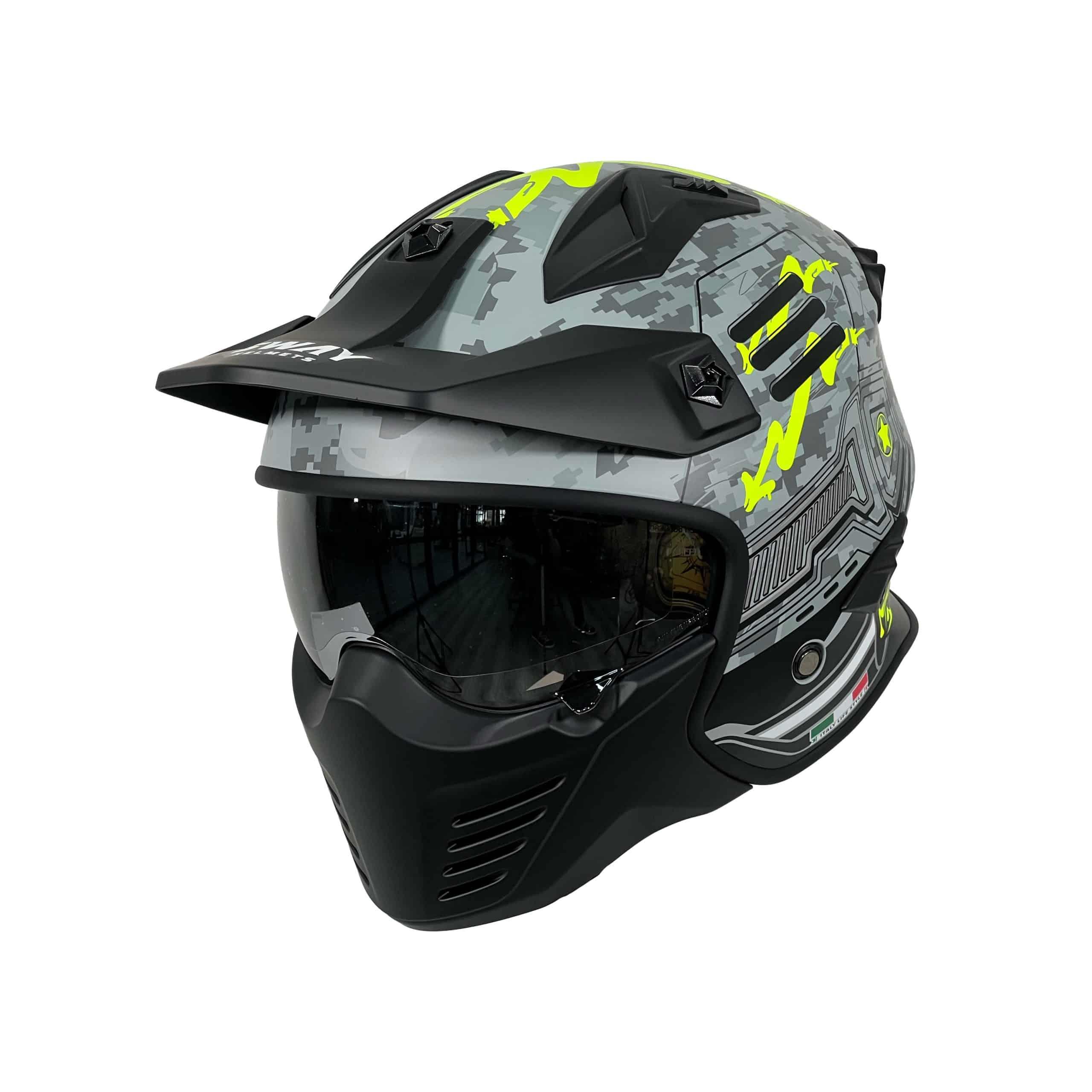 Sway X2 Tokyo Trooper Modüler Full Face Çene Sökülebilen Motosiklet Kaskı XL Beden Gri Sarı