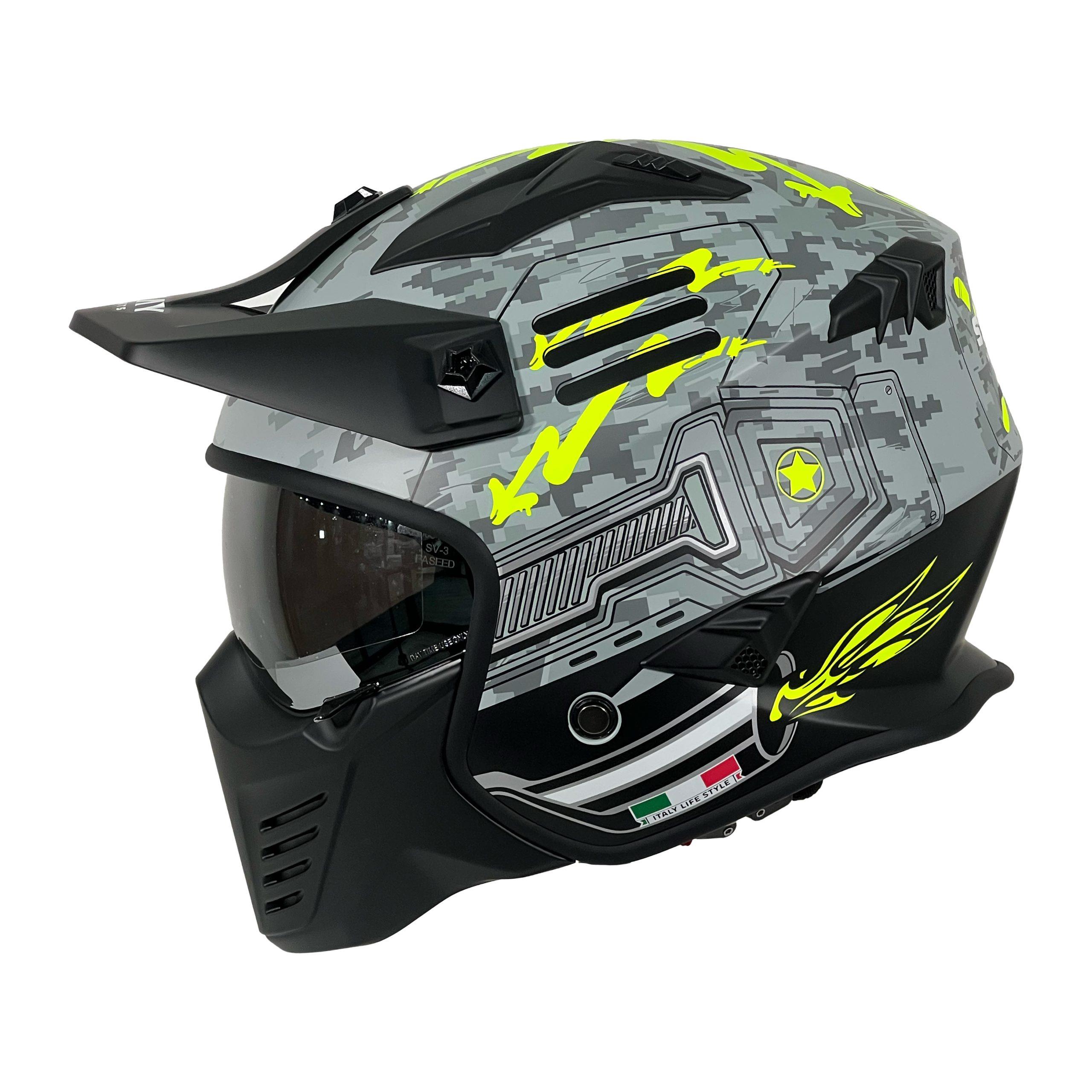 Sway X2 Tokyo Trooper Modüler Full Face Çene Sökülebilen Motosiklet Kaskı L Beden Gri Sarı