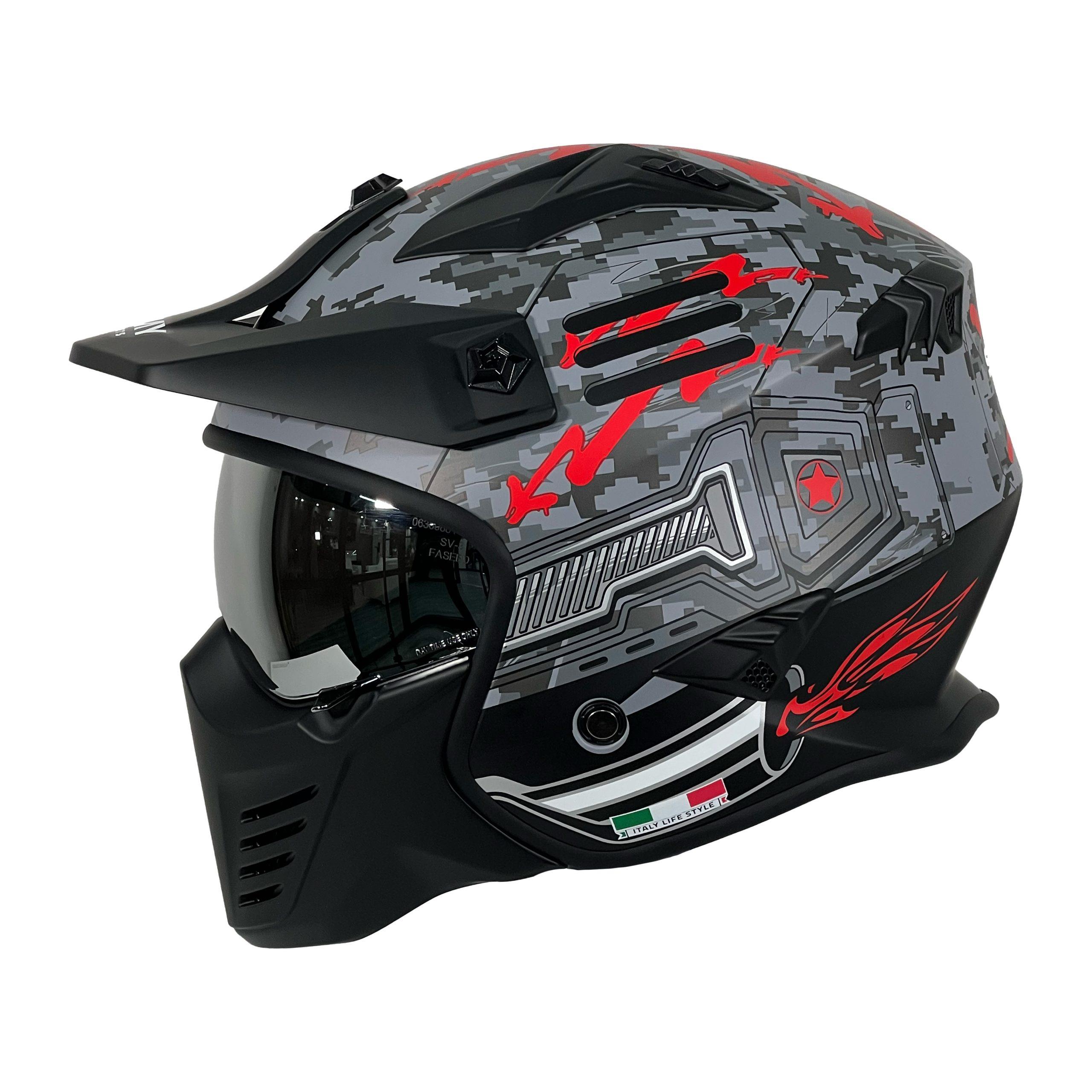 Sway X2 Tokyo Trooper Modüler Full Face Çene Açılır Motosiklet Kaskı 2XL Beden Siyah Kırmızı