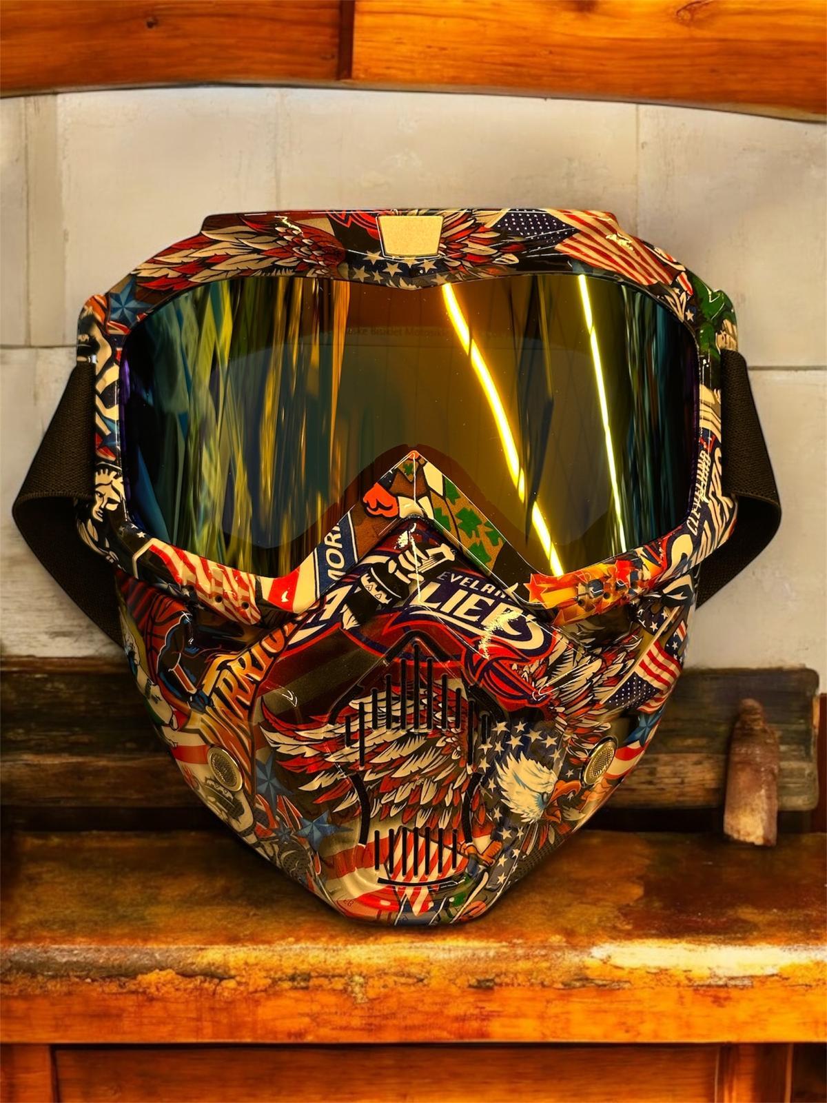 Tex 710 Jet Maske Bisiklet Motosiklet Kayak Çok Amaçlı Maske Mor Cam Aynalı Gözlük Kartal Desenli