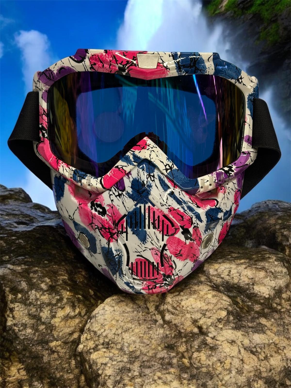 Tex 710 Jet Maske Bisiklet Motosiklet Kayak Çok Amaçlı Maske Mor Cam Aynalı Gözlük Pembe Mor