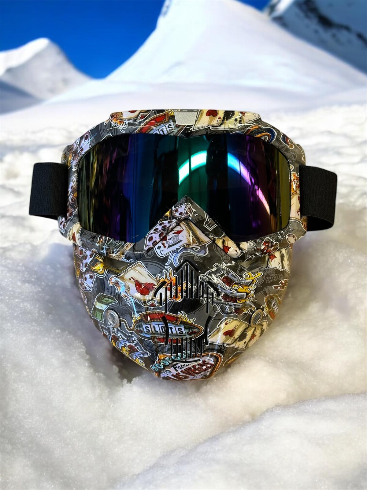 Tex 710 Jet Maske Bisiklet Motosiklet Kayak Çok Amaçlı Maske Mor Cam Aynalı Gözlük Poker Desenli