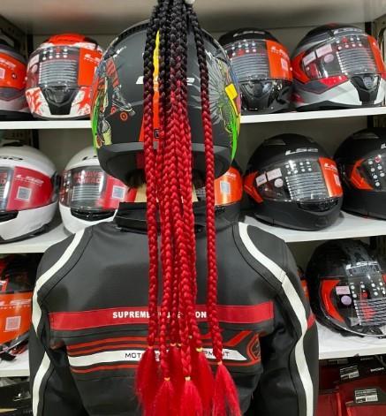 Tex Kask Süsü 4 Motosiklet Bisiklet Ve Kayak Kask Süsü Örgü At Kuyruğu Saç Siyah Kırmızı