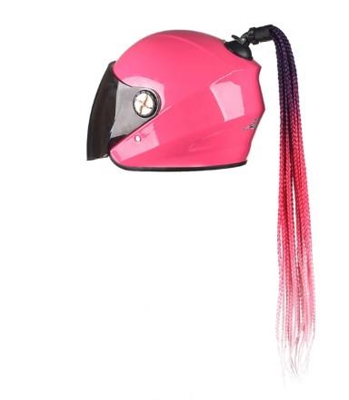 Tex Kask Süsü 4 Motosiklet Bisiklet Ve Kayak Kask Süsü Örgü At Kuyruğu Saç Pembe Beyaz