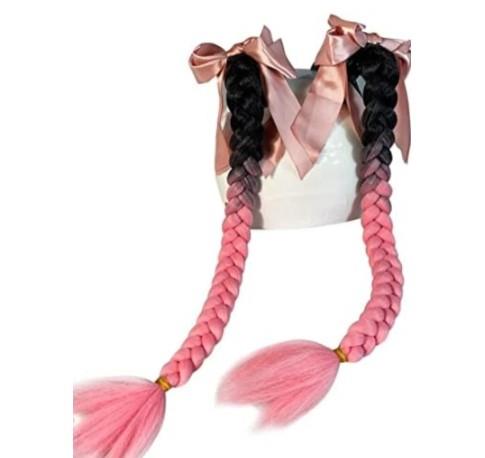 Tex Kask Süsü 5 Motosiklet Bisiklet Ve Kayak Kask Süsü Kalın Örgü At Kuyruğu Saç Açık Pembe