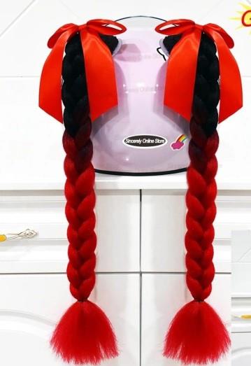 Tex Kask Süsü 5 Motosiklet Bisiklet Ve Kayak Kask Süsü Kalın Örgü At Kuyruğu Saç Kırmızı Siyah