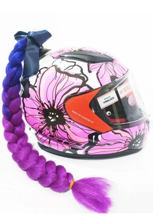 Tex Kask Süsü 5 Motosiklet Bisiklet Ve Kayak Kask Süsü Kalın Örgü At Kuyruğu Saç Mor Turkuaz