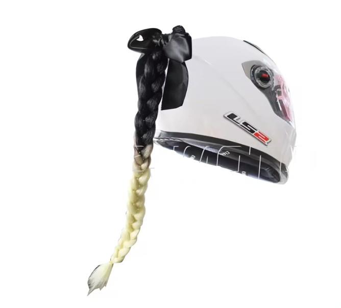 Tex Kask Süsü 5 Motosiklet Bisiklet Ve Kayak Kask Süsü Kalın Örgü At Kuyruğu Saç Beyaz Siyah