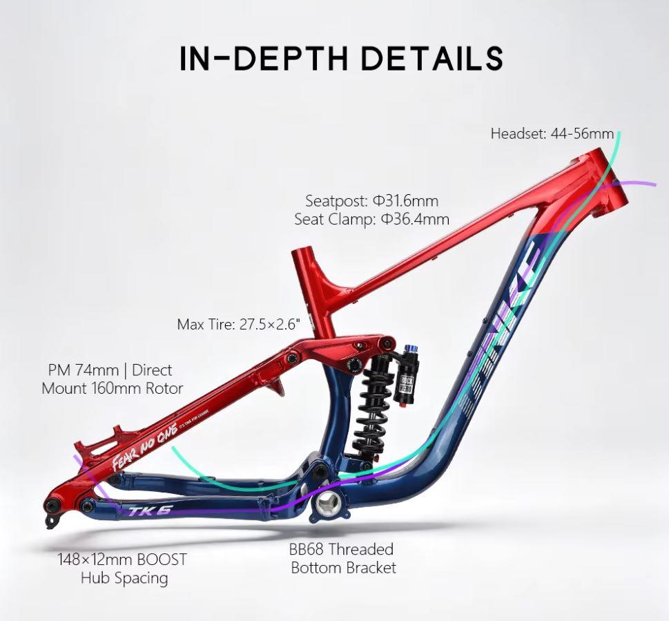 TANKE TK6 4-Bağlantılı Orta Havalı Süspansiyon Dahil MTB Alüminyum Enduro Downhill Kadro Blue Red S
