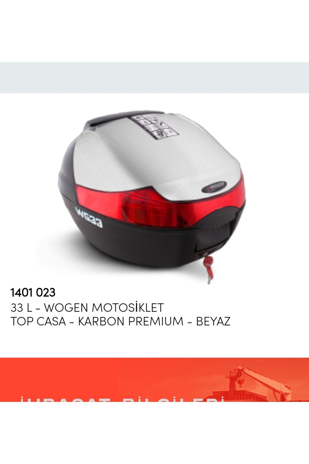 Wogen 33 Litre Sırt Dayamalı Premium Karbon Motosiklet Arka Çanta Beyaz Topcase