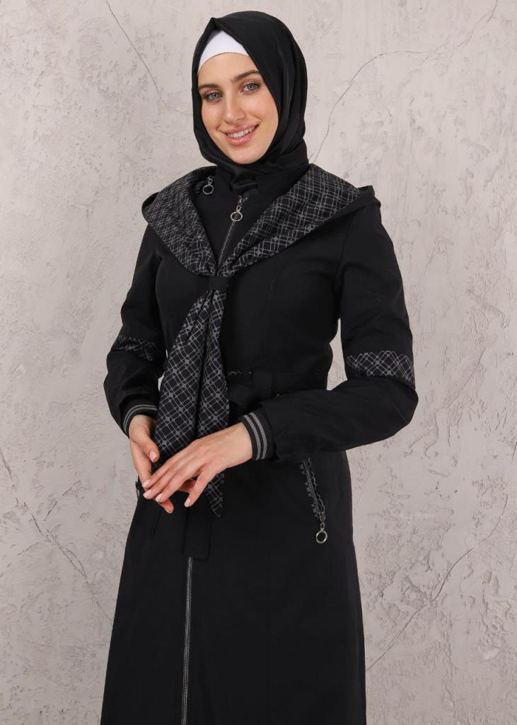 new season women's stylish and comfortable trench coat with double pockets and belt model 1001 - Black