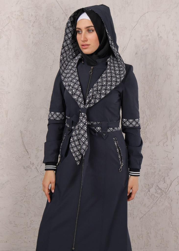 new season women's stylish and comfortable trench coat with double pockets and belt model 1001 - Navy Blue