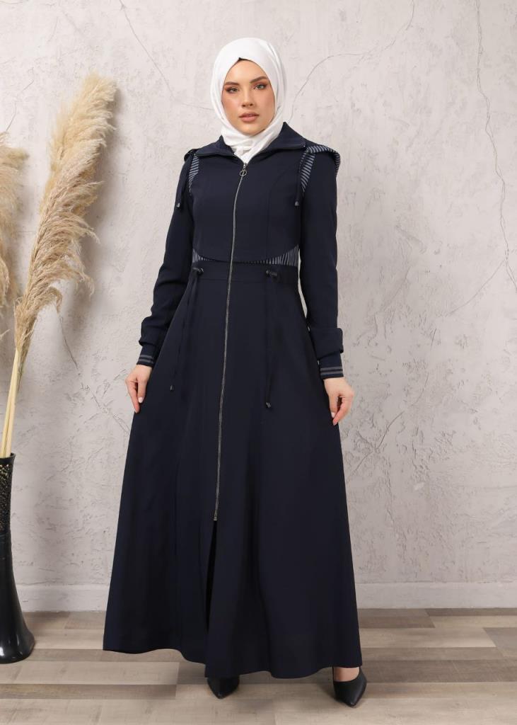 new season women's seasonal coat lined comfortable cut model 1041 - Navy Blue