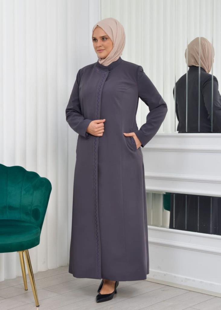 new season women's plus size trench coat lined moddl 1042 - Gray