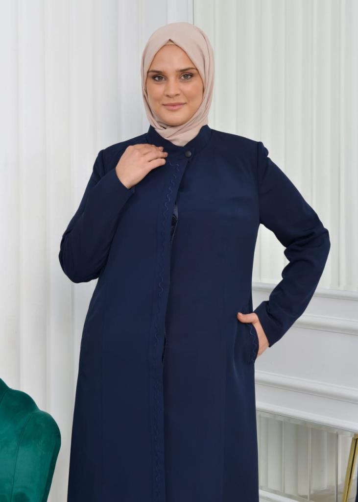 new season women's plus size trench coat lined moddl 1042 - Navy Blue