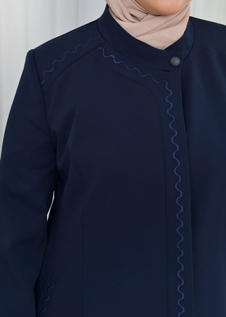 new season women's plus size trench coat lined moddl 1042 - Navy Blue