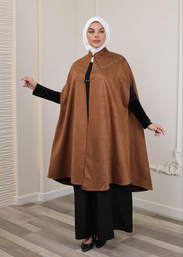 New season women's velvet winter and hijab cape model 3810 - AÇIK KAHVE