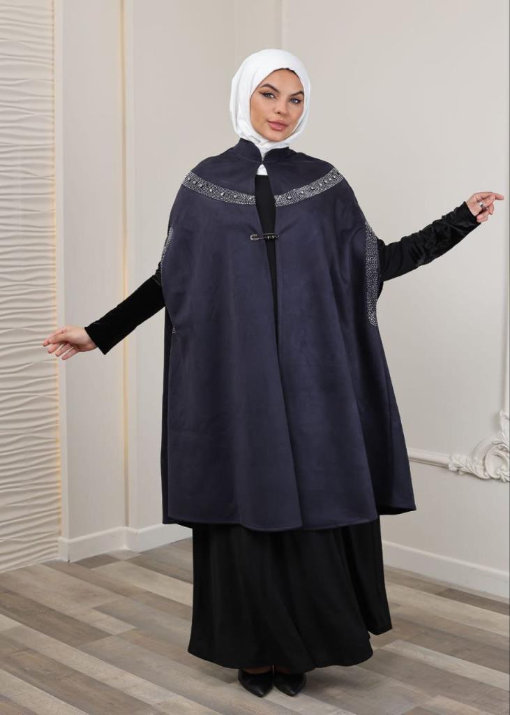 New season women's velvet winter and hijab cape model 3810 - Navy Blue