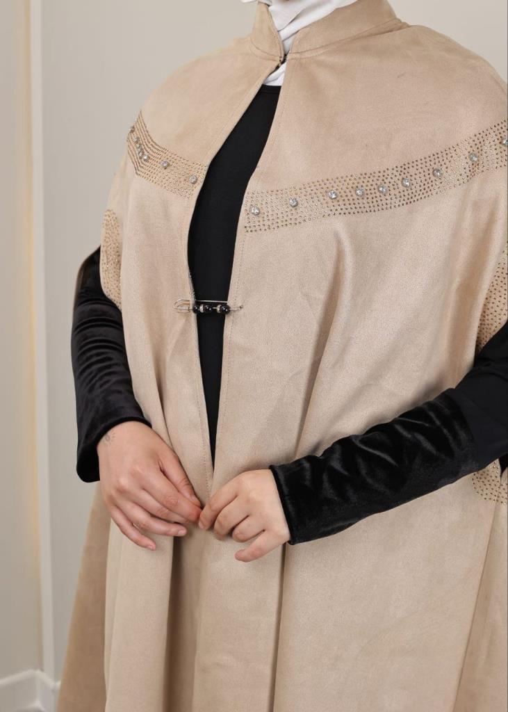 New season women's velvet winter and hijab cape model 3810 - Beige