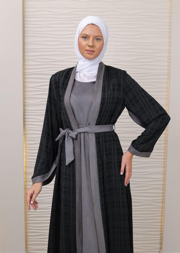 New season women's winter two-piece abayas are suitable for daily use model 44517 - Gray