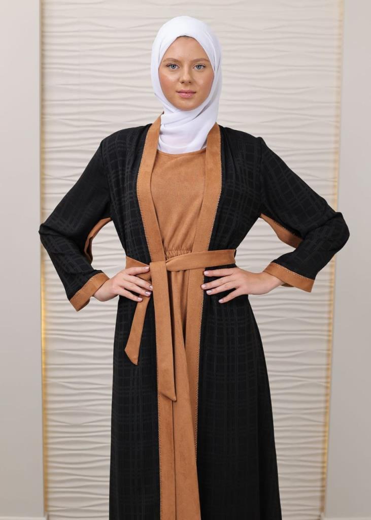 New season women's winter two-piece abayas are suitable for daily use model 44517 - AÇIK KAHVE