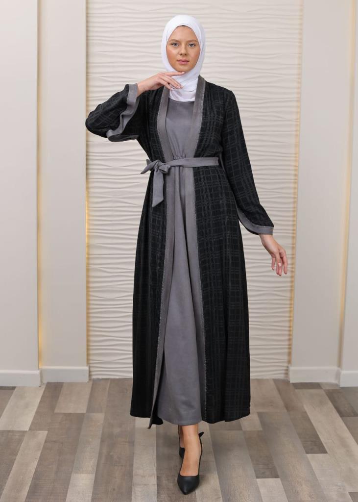 New season women's winter two-piece abayas are suitable for daily use model 44517 - Gray