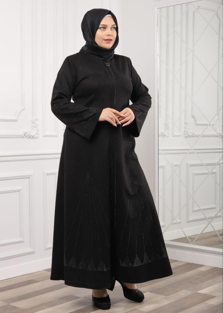 New season women's hijab winter abayas stylish and loose cut model 04484 - Black