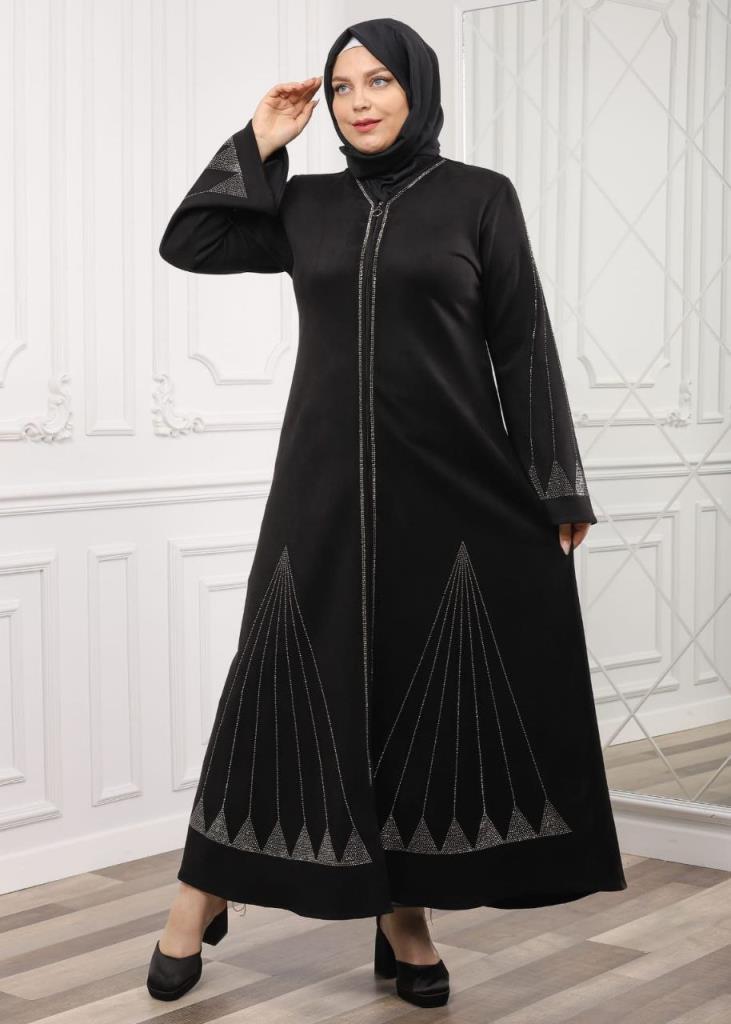 New season women's hijab winter abayas stylish and loose cut model 04484 - Black