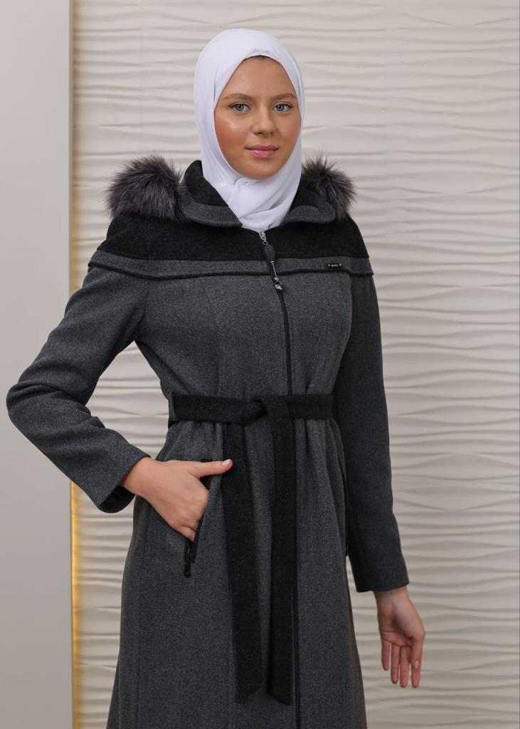 New season women's winter long coat, removable hood model 4611 - Gray