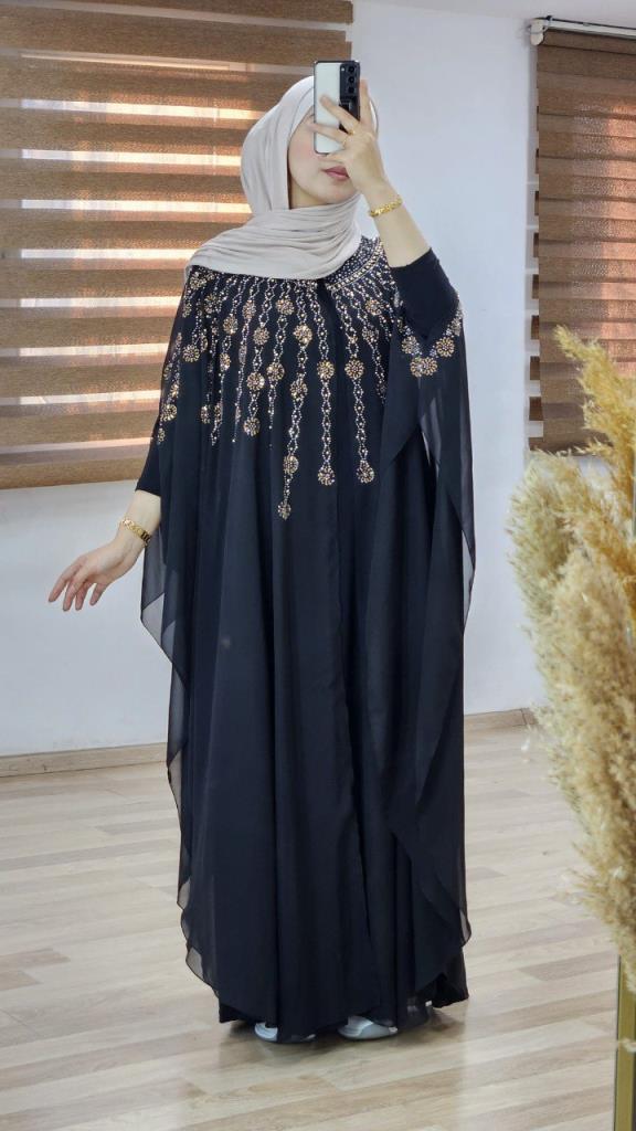 Elegant Kaftan for veiled women with a luxurious design, ideal for special occasions, model m4457. - Black