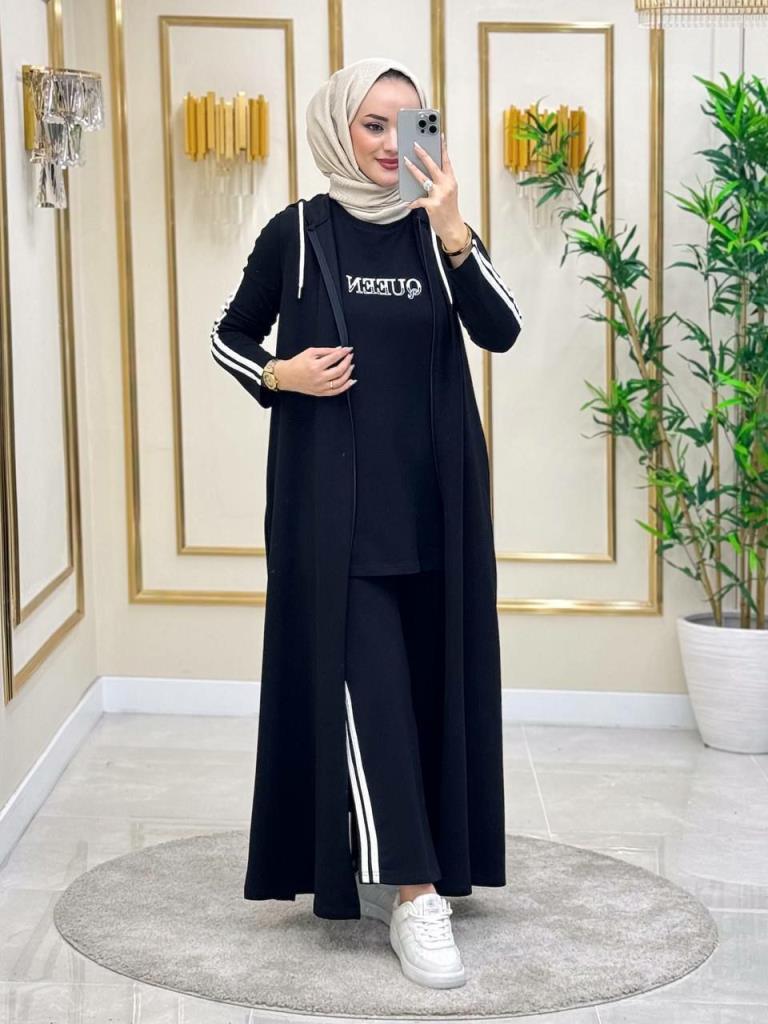 Yeni sezon kadın için tesettürlü ve rahatlı pijama model A0282 - SİYAH