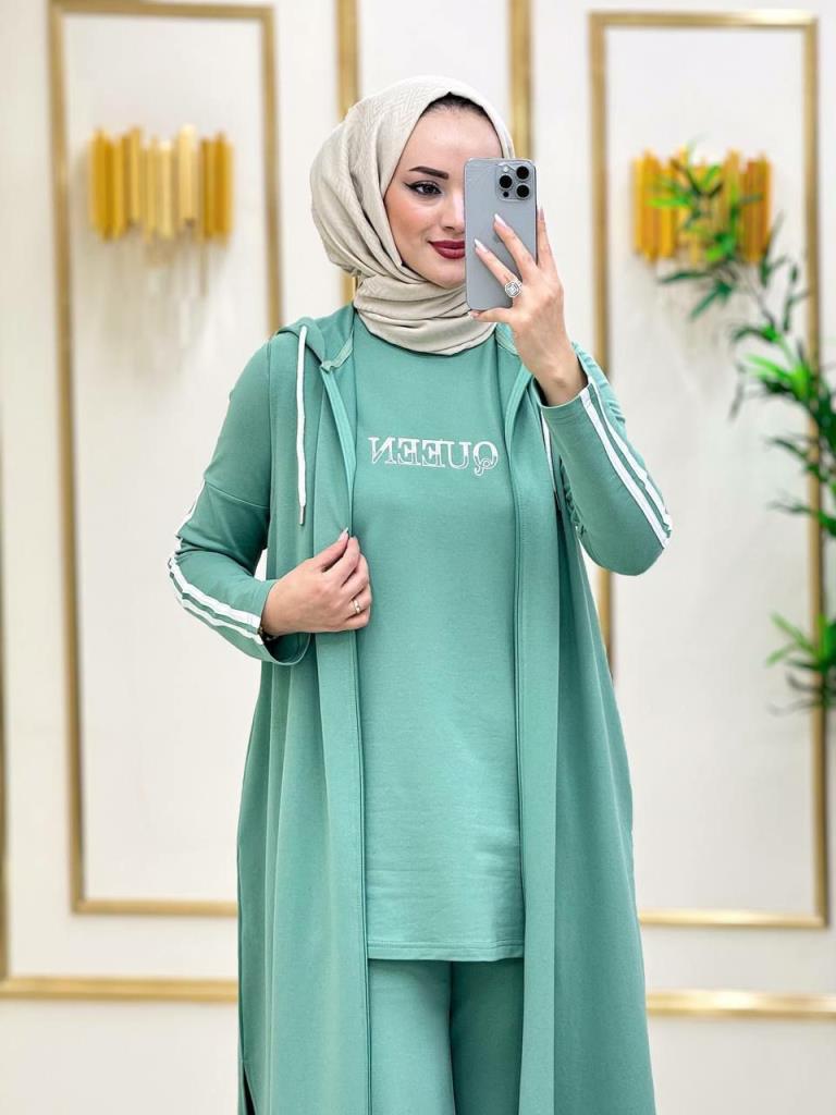 Yeni sezon kadın için tesettürlü ve rahatlı pijama model A0282 - YEŞİL