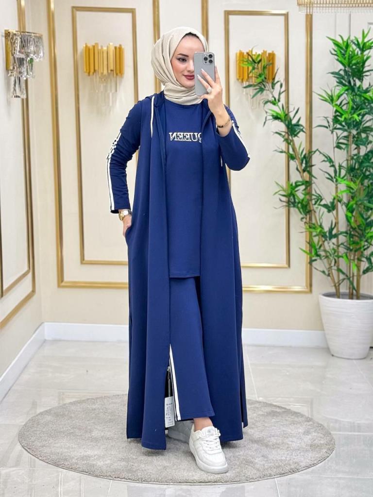 Yeni sezon kadın için tesettürlü ve rahatlı pijama model A0282 - MAVİ