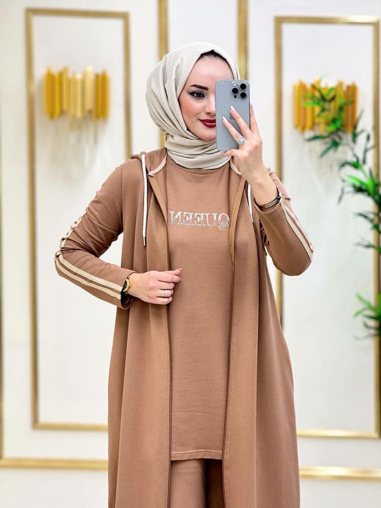 Yeni sezon kadın için tesettürlü ve rahatlı pijama model A0282 - TABA