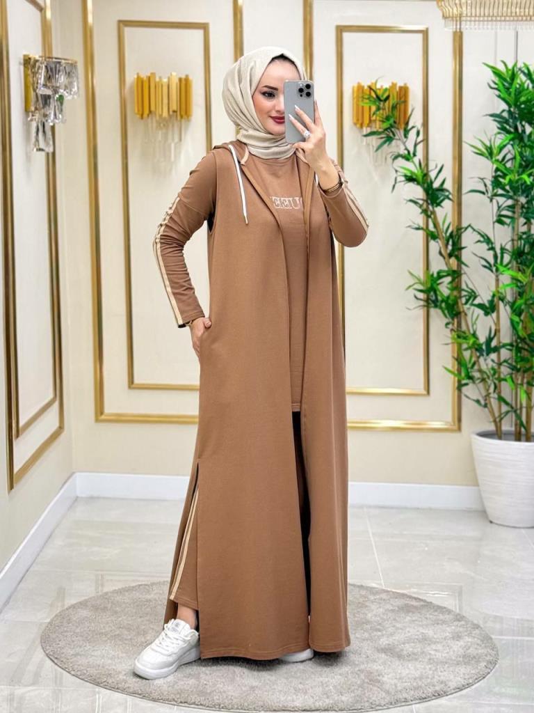 Yeni sezon kadın için tesettürlü ve rahatlı pijama model A0282 - TABA