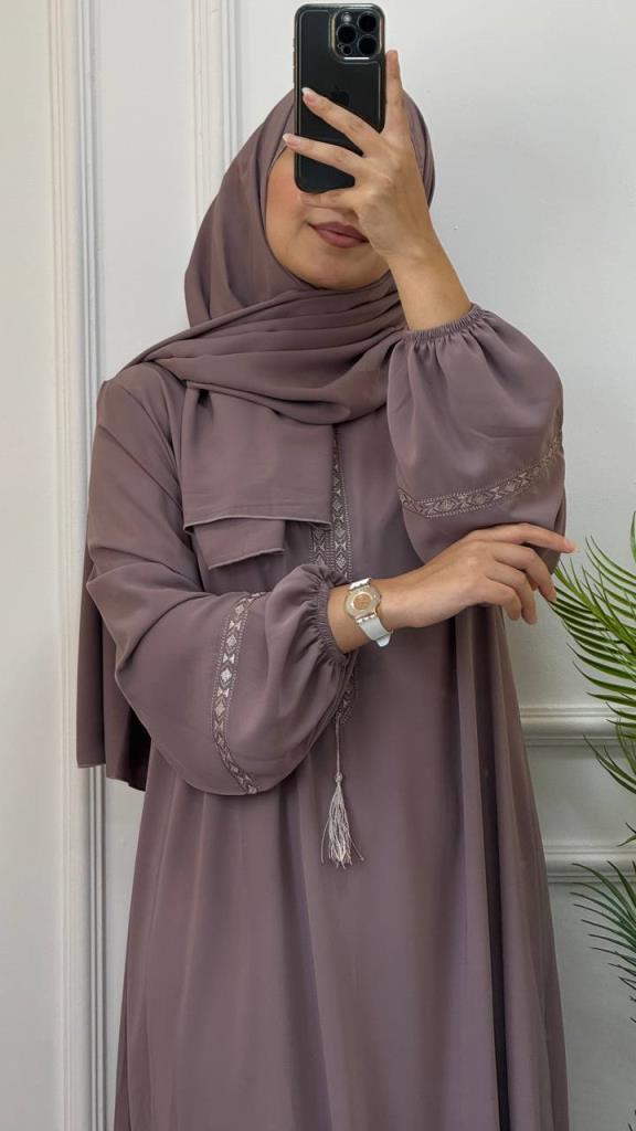 فستان حجاب صيفي نسائي مع شال موديل A0535 - زهر