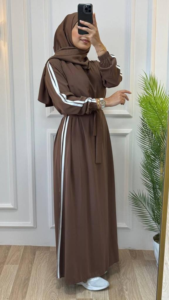 Abaya + shawl for veiled women, model G1153 - Light Brown