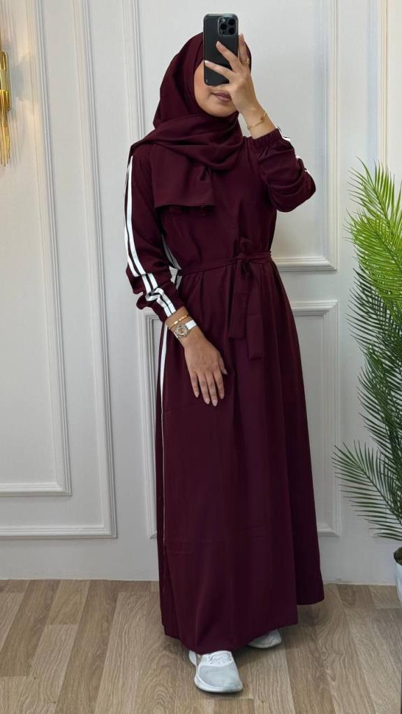 Abaya + shawl for veiled women, model G1153 - Burgundy