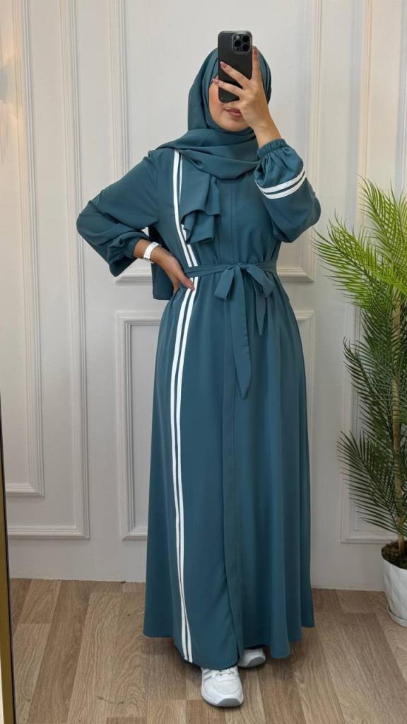 Abaya made of soft cotton fabric model A1242 Turquoise