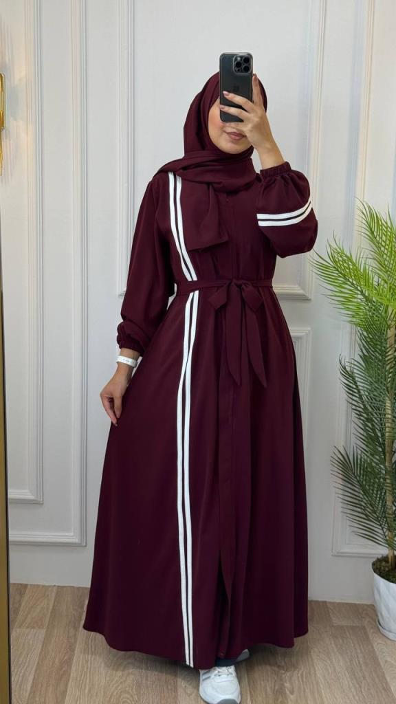 Abaya made of soft cotton fabric, model A1242 - Burgundy