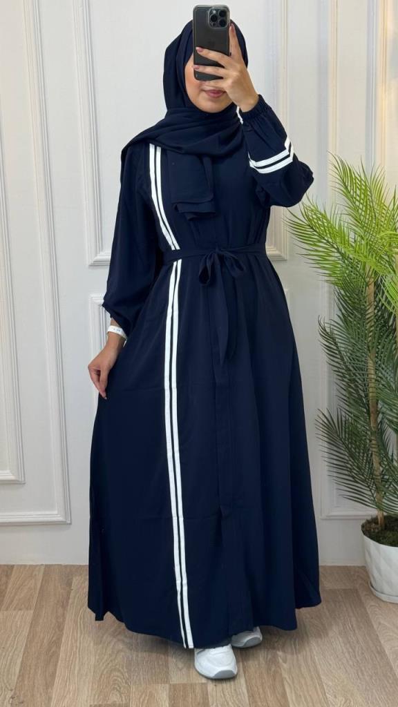 Abaya made of soft cotton fabric, model A1242 - Navy Blue