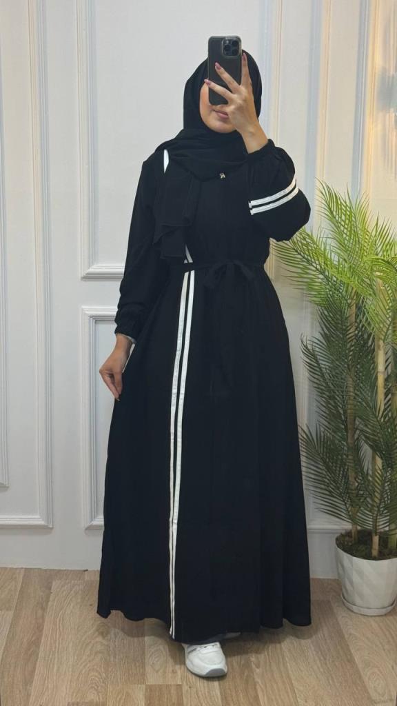 Abaya made of soft cotton fabric, model A1242 - Black