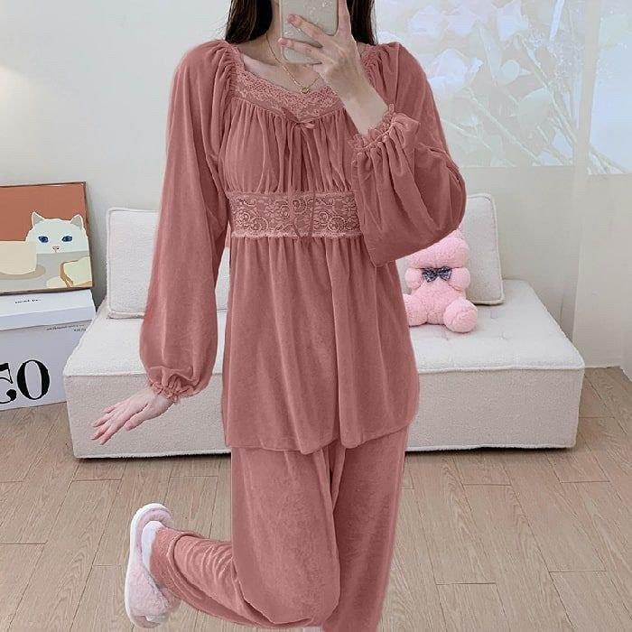 New season women's winter home bottom top pajamas stylish and comfortable cut model A1442 - Rosy