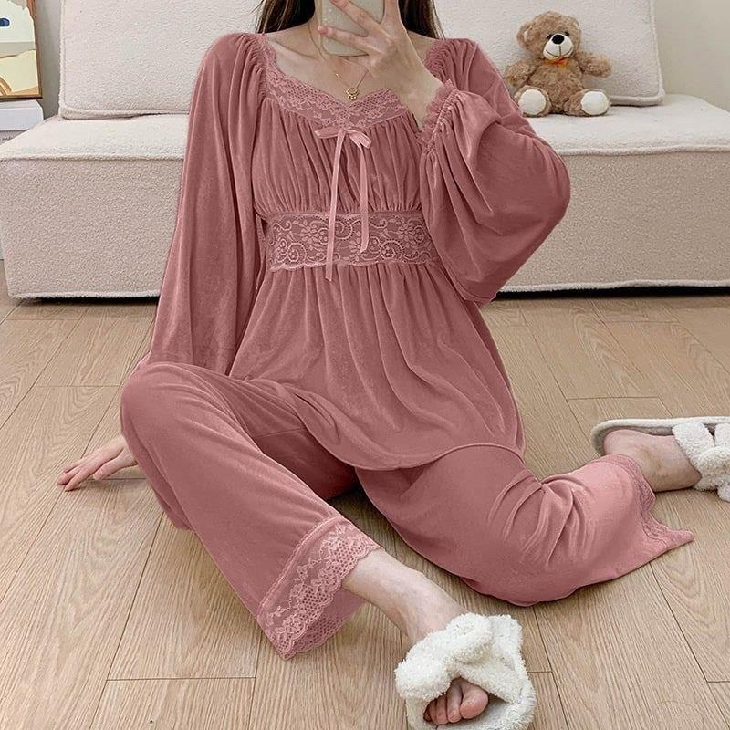 New season women's winter home bottom top pajamas stylish and comfortable cut model A1442 - Rosy