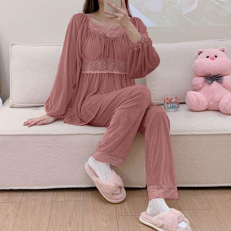 New season women's winter home bottom top pajamas stylish and comfortable cut model A1442 - Rosy