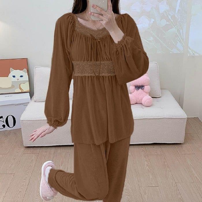 New season women's winter home bottom top pajamas stylish and comfortable cut model A1442 - Brown